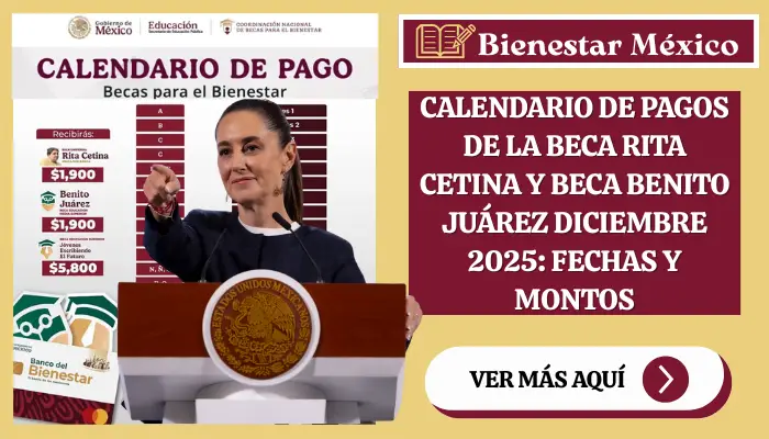 Calendario de Pagos de la Beca Rita Cetina y Beca Benito Juárez DICIEMBRE 2025: Fechas y Montos