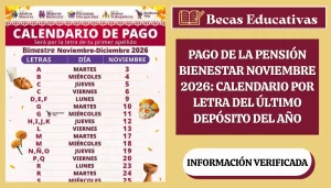 Adulta mayor revisa en su celular el depósito de su Pensión Bienestar junto a un calendario de noviembre