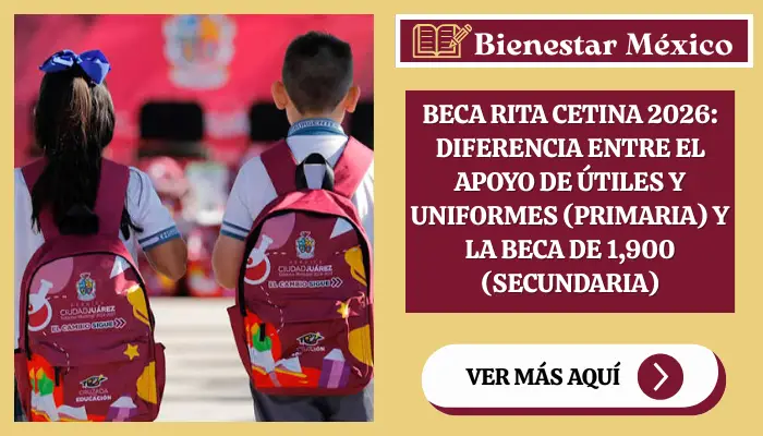 Estudiante de primaria con útiles escolares comprados con la Beca Rita Cetina 2026