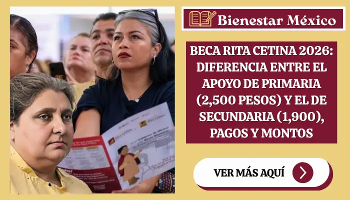 Beca Rita Cetina 2026: diferencia entre el apoyo de primaria (2,500 pesos) y el de secundaria (1,900), pagos y montos