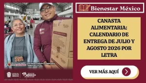Calendario de entrega de la canasta alimentaria de julio y agosto 2026 por letra del apellido