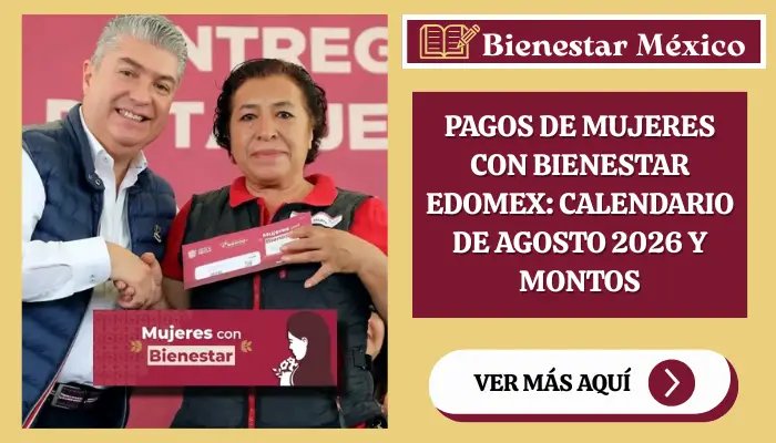 Calendario de pagos de Mujeres con Bienestar Edomex de agosto 2026 por letra del apellido
