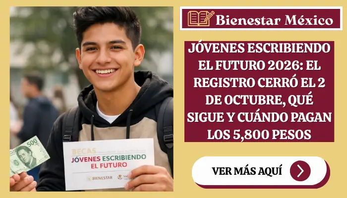 Jóvenes Escribiendo el Futuro 2026: el registro cerró el 2 de octubre, qué sigue y cuándo pagan los 5,800 pesos
