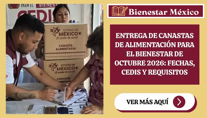 Entrega de canastas de Alimentación para el Bienestar de octubre 2026 en CEDIS del Estado de México