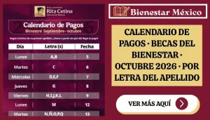 Calendario de pagos de las Becas del Bienestar de octubre 2026 por letra del apellido Rita Cetina y Benito Juárez