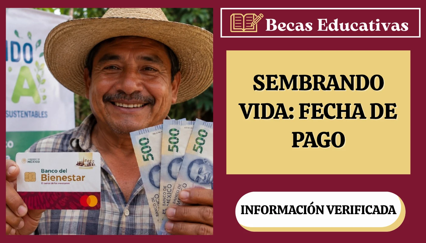 Campesino revisa en su celular el depósito de Sembrando Vida junto a su parcela con árboles frutales